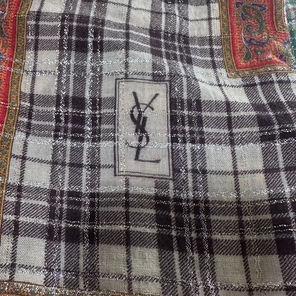 Vintage YSL Plaid Scarf with Paisley Accents - Picture 1 of 3